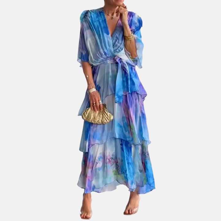 Evelyn | Layered chiffon dress with wrap front
