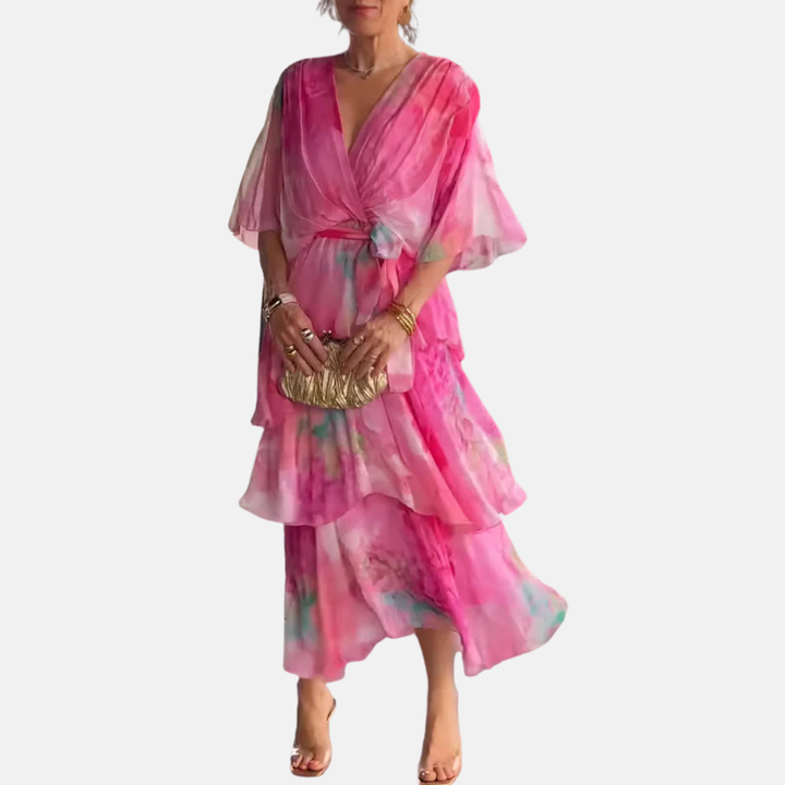 Evelyn | Layered chiffon dress with wrap front