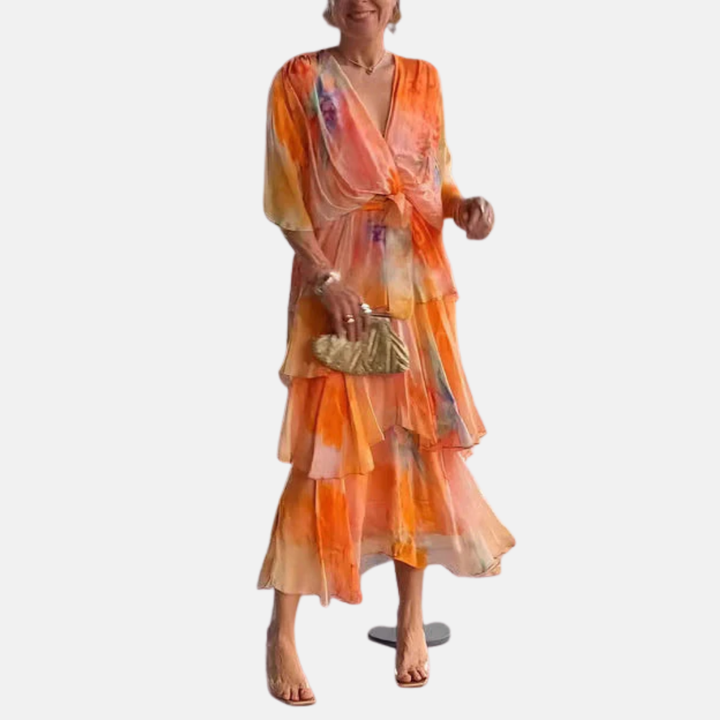 Evelyn | Layered chiffon dress with wrap front