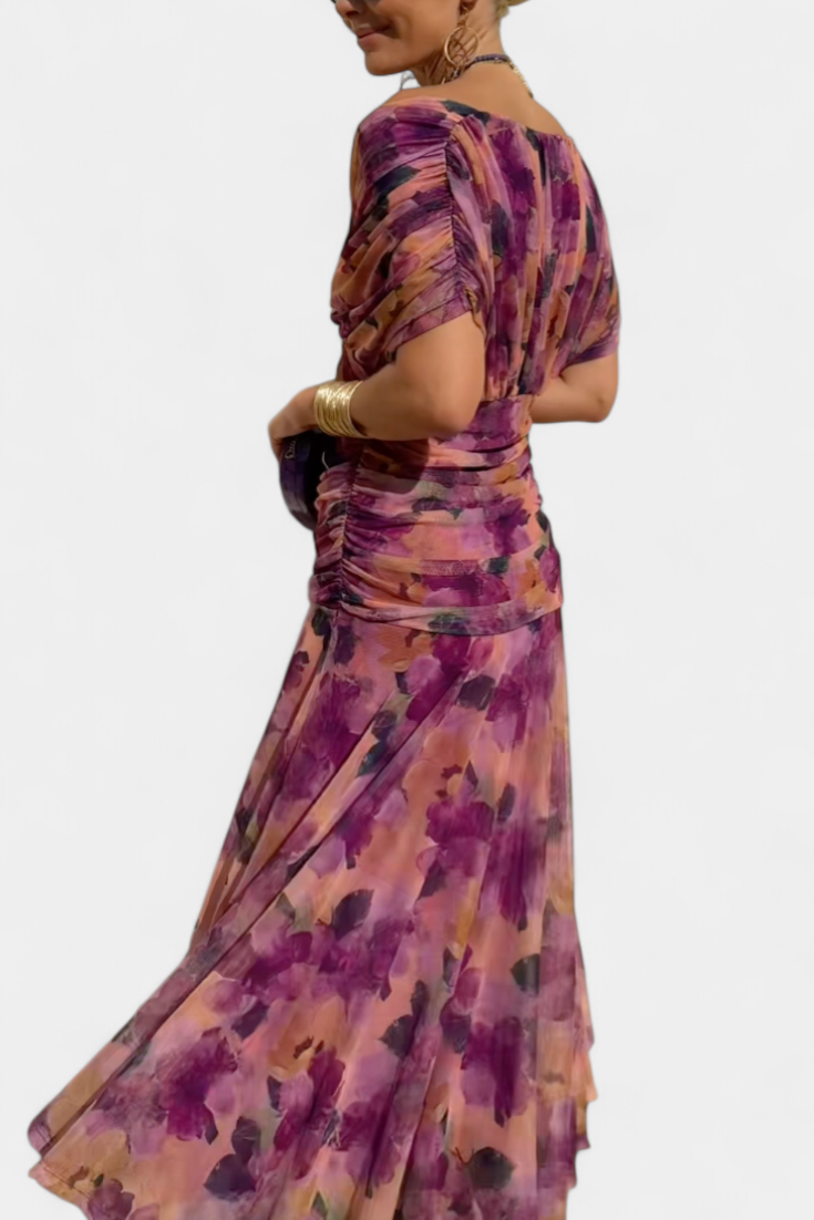 Rose | Long floral off shoulder chiffon dress