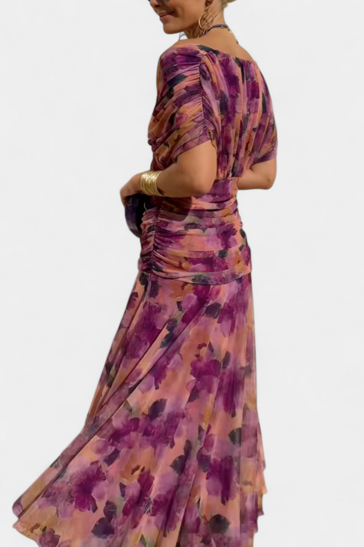 Rose | Long floral off shoulder chiffon dress