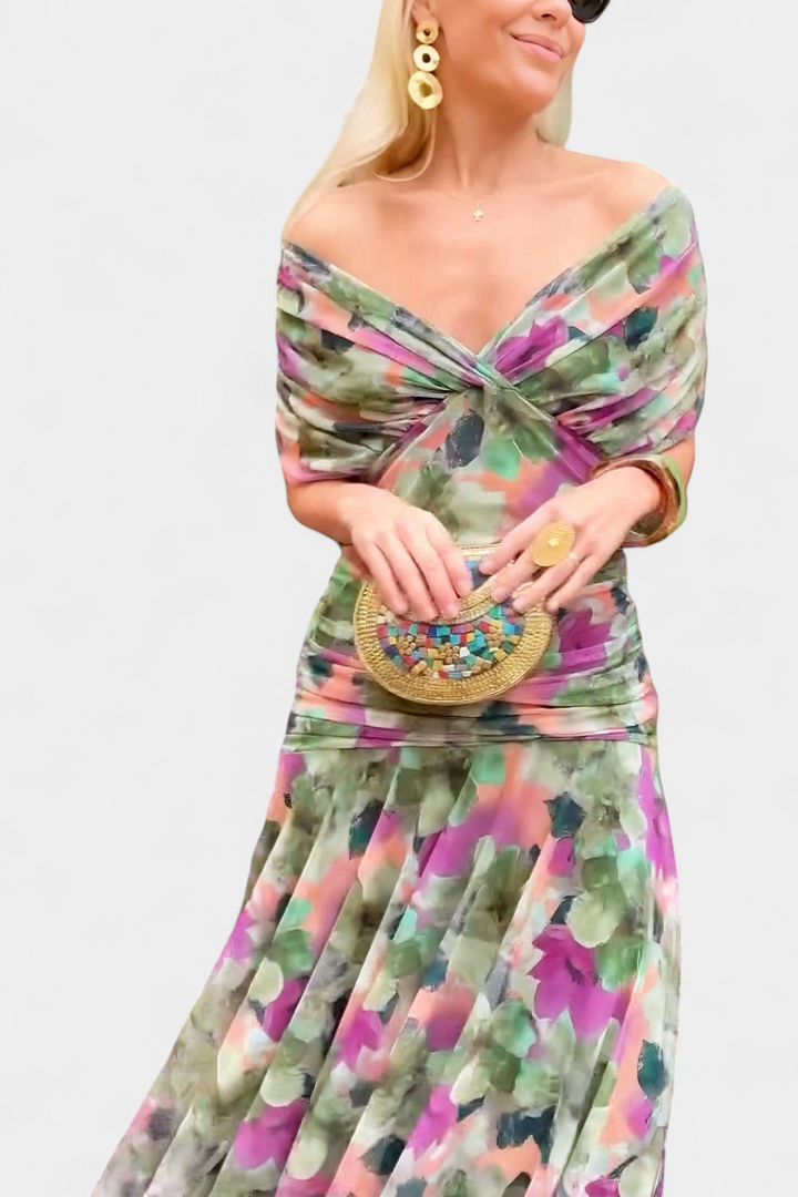 Elowen | Long floral dress with V-neck