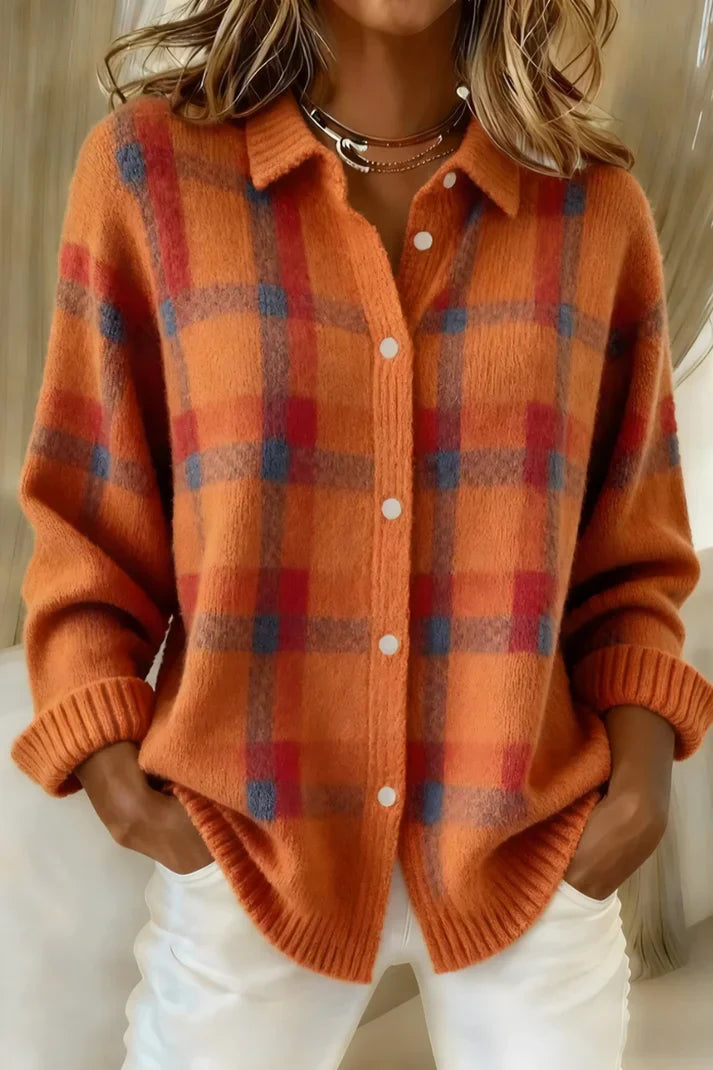 Edna | Warm Blue Check Cardigan