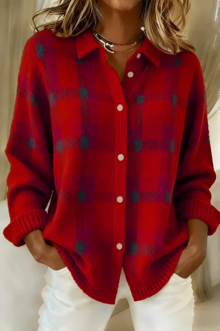 Edna | Warm Blue Check Cardigan
